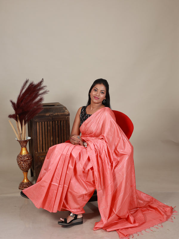 Semi Tussar Saree - Peach - Thugil