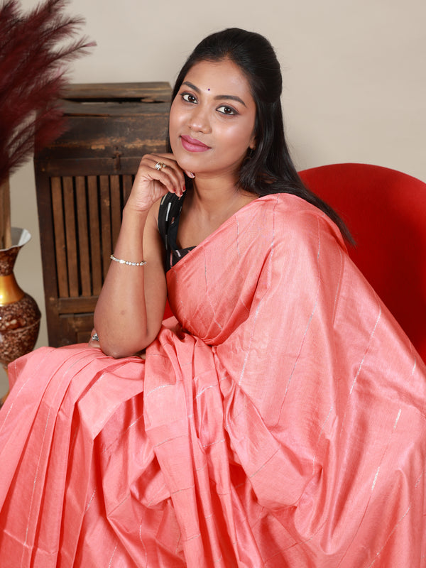 Semi Tussar Saree - Peach - Thugil