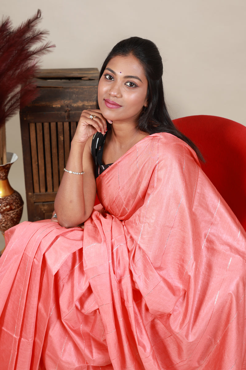 Semi Tussar Saree - Peach - Thugil