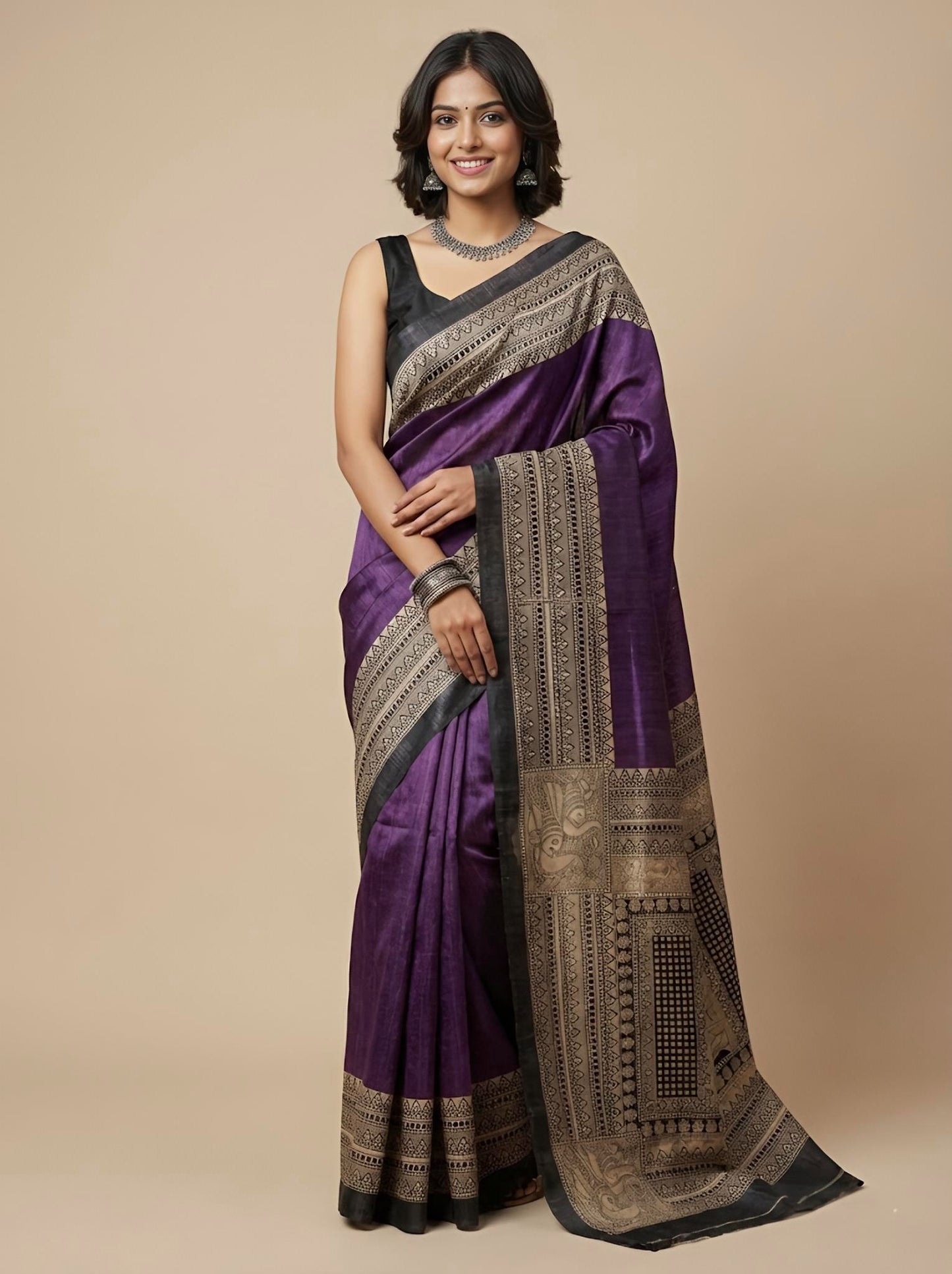 Khadija– Pure Tussar Ghicha Silk Saree (Silk Mark Certified)