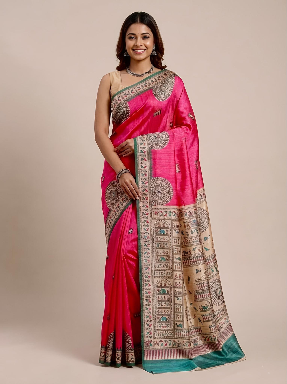 Rathnam – Pure Tussar Warli Print Silk Saree(Silkmark certified)