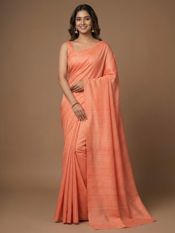 Vidhura -Pure Plain Tussar Ghicha Silk Saree (Silkmark Certified)