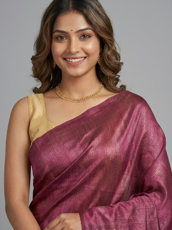 Sharina – Pure Plain Tussar Ghicha Silk Saree (Silkmark Certified)