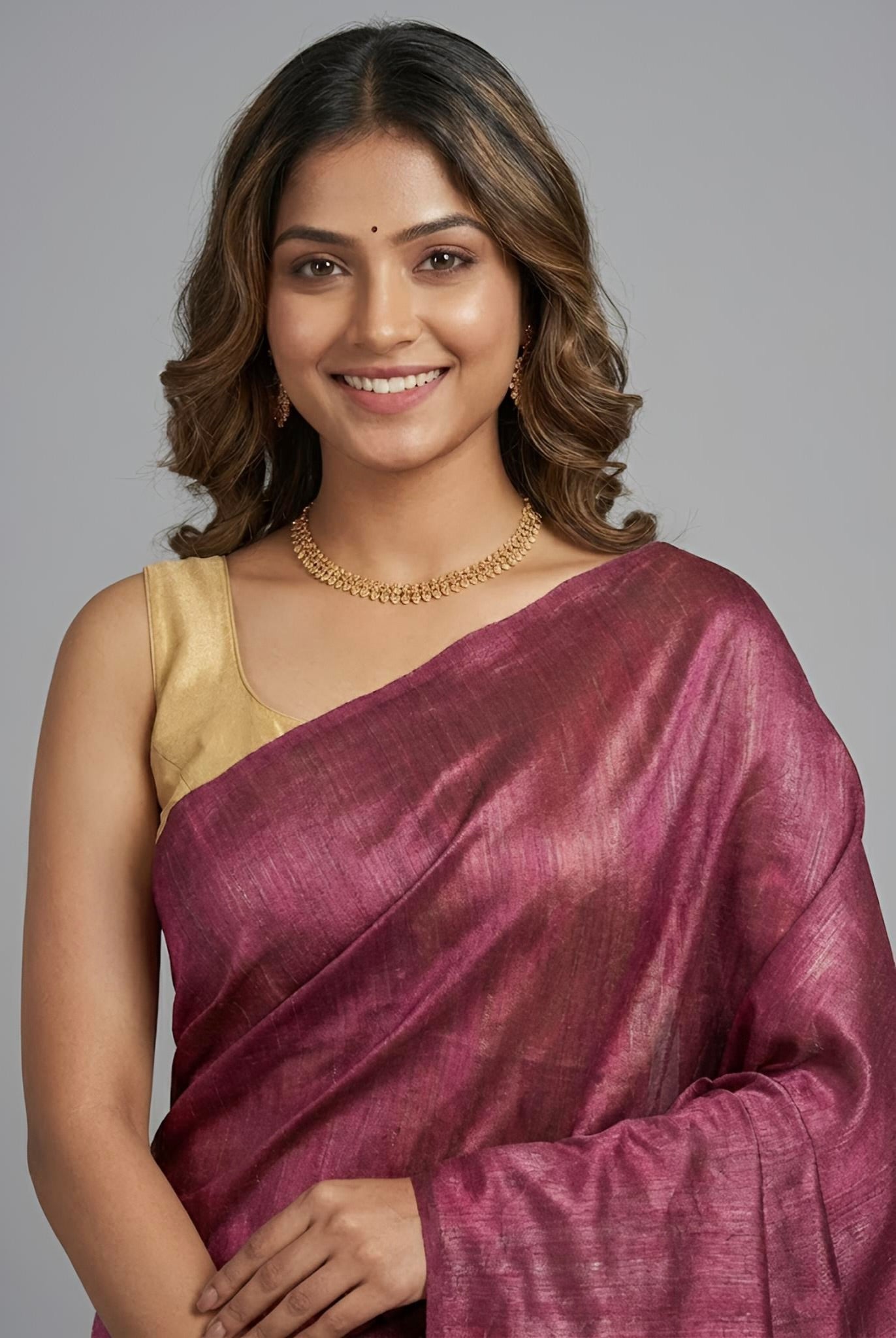 Sharina – Pure Plain Tussar Ghicha Silk Saree (Silkmark Certified)
