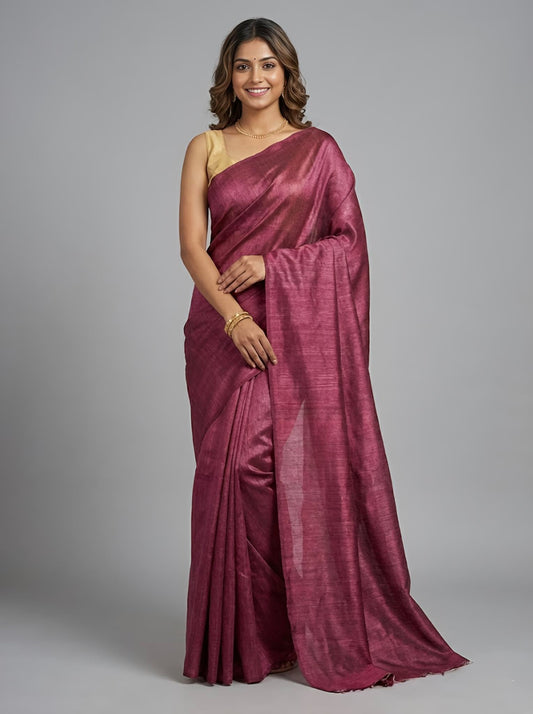 Sharina – Pure Plain Tussar Ghicha Silk Saree (Silkmark Certified)