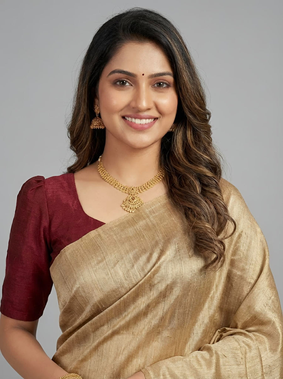 Iraivi– Pure Plain Tussar Ghicha Silk Saree (Silkmark Certified)