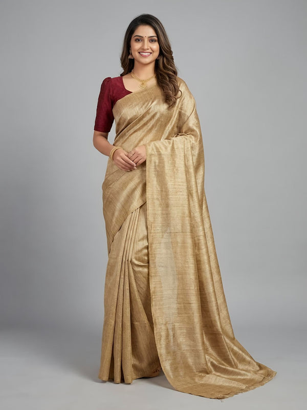 Iraivi– Pure Plain Tussar Ghicha Silk Saree (Silkmark Certified)