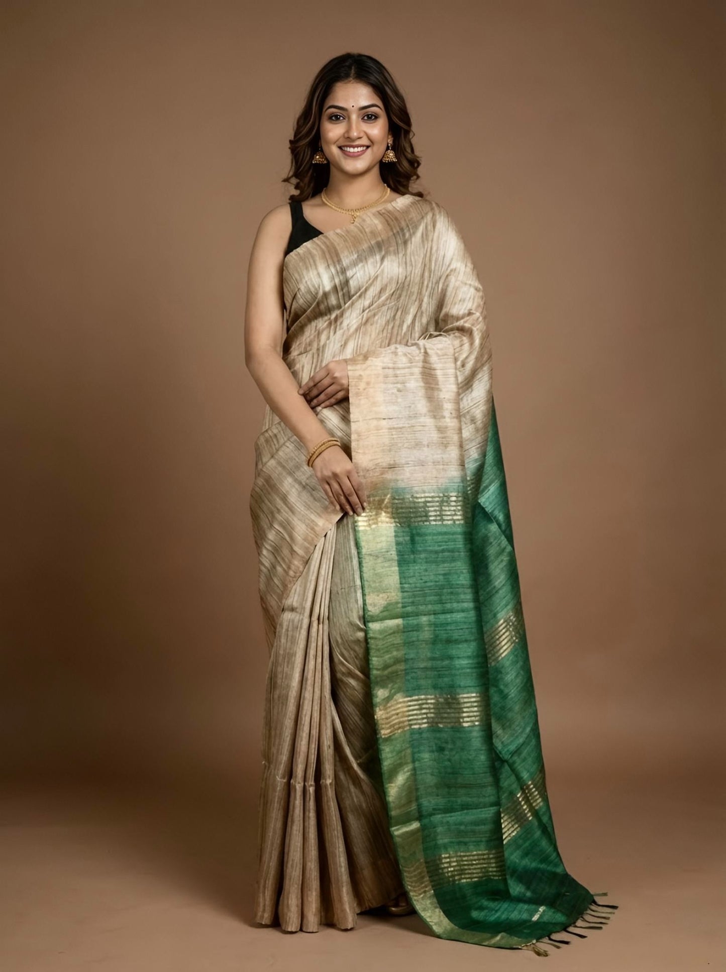 Paripoorna-Pure Plain Tussar Ghicha Silk Saree (Silkmark Certified)