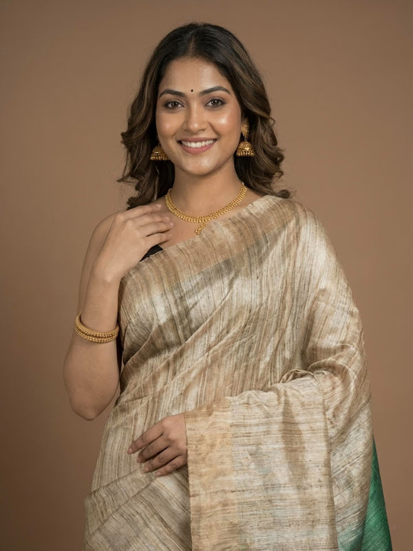 Paripoorna-Pure Plain Tussar Ghicha Silk Saree (Silkmark Certified)