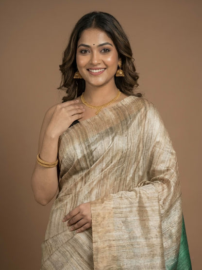 Paripoorna-Pure Plain Tussar Ghicha Silk Saree (Silkmark Certified)