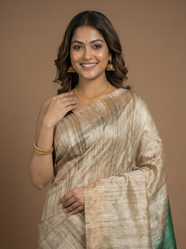 Paripoorna-Pure Plain Tussar Ghicha Silk Saree (Silkmark Certified)
