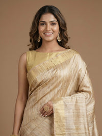 Vasundhara-Pure Plain Tussar Ghicha Silk Saree (Silkmark Certified)