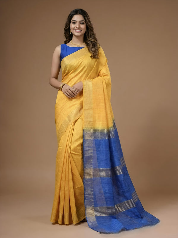 Sulochana-Pure Plain Tussar Ghicha Silk Saree (Silkmark Certified)