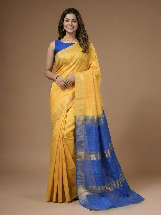 Sulochana-Pure Plain Tussar Ghicha Silk Saree (Silkmark Certified)