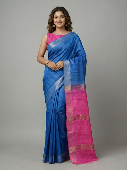Mahadevi-Pure Plain Tussar Ghicha Silk Saree (Silkmark Certified)