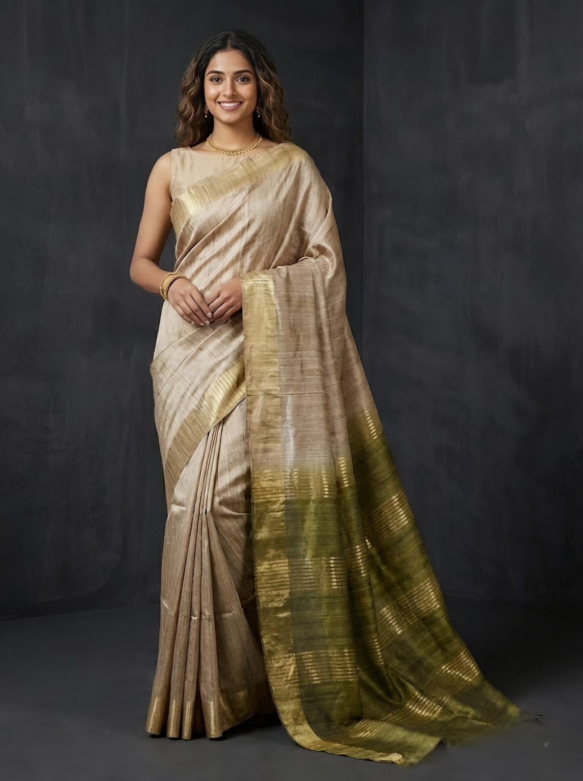Cinderella-Pure Plain Tussar Ghicha Silk Saree (Silkmark Certified)