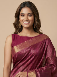 Sibisree -Pure Plain Tussar Ghicha Silk Saree (Silkmark Certified)