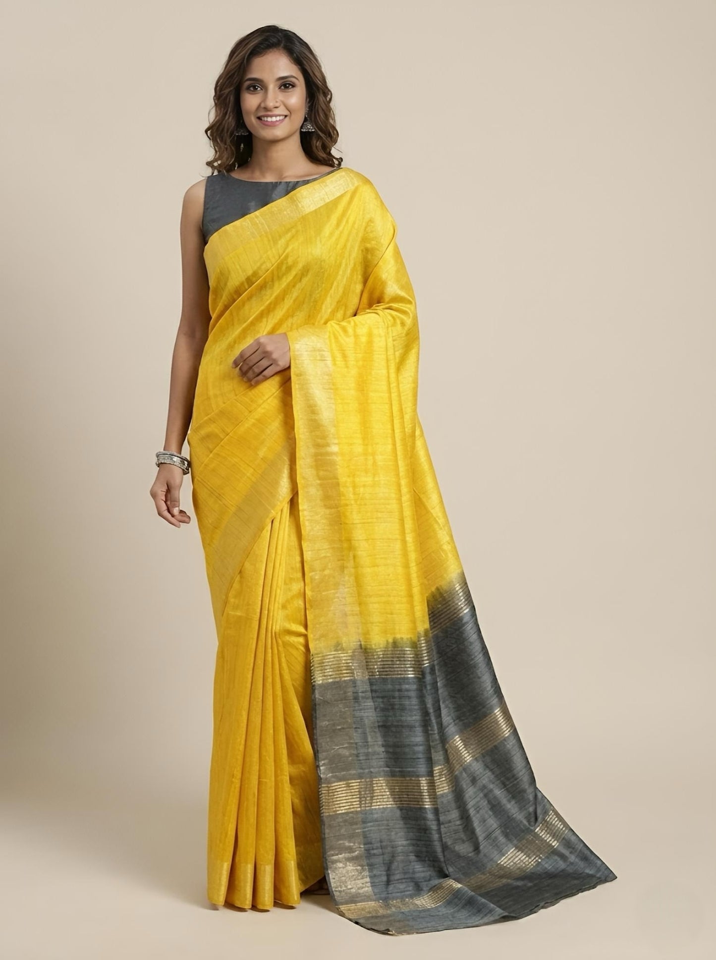 Nithara-Pure Plain Tussar Ghicha Silk Saree (Silkmark Certified)