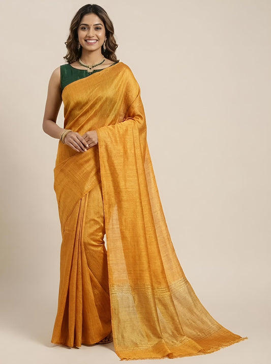 Yashodhara-Pure Plain Tussar Ghicha Silk Saree (Silkmark Certified)