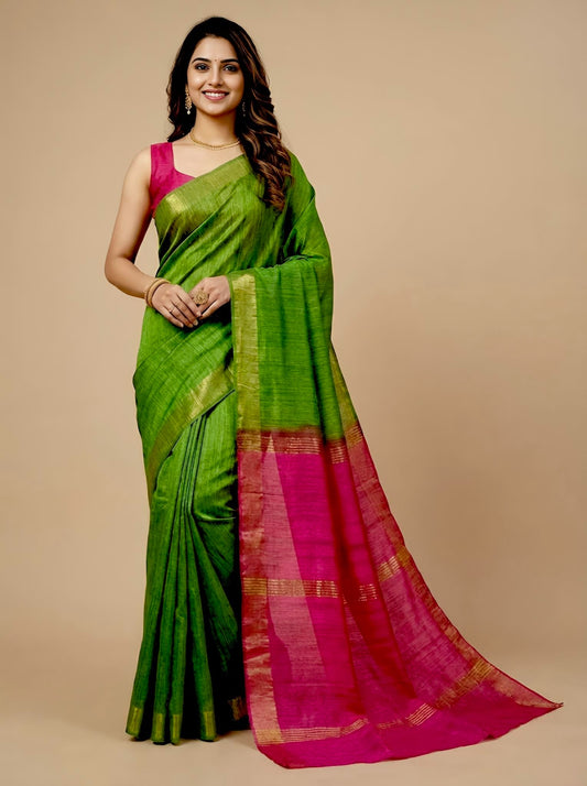 Mahika-Pure Plain Tussar Ghicha Silk Saree (Silkmark Certified)
