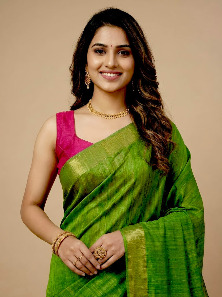 Mahika-Pure Plain Tussar Ghicha Silk Saree (Silkmark Certified)