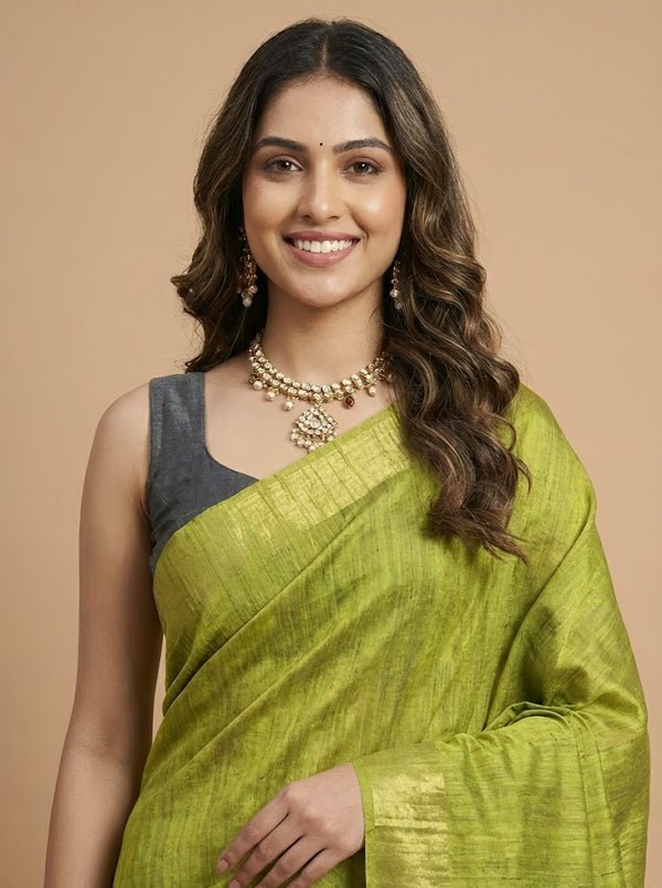 Mounika-Pure Plain Tussar Ghicha Silk Saree (Silkmark Certified)