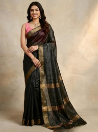 Chitrangni-Pure Plain Tussar Ghicha Silk Saree (Silkmark Certified)