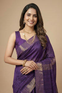 Koushika -Pure Plain Tussar Ghicha Silk Saree (Silkmark Certified)