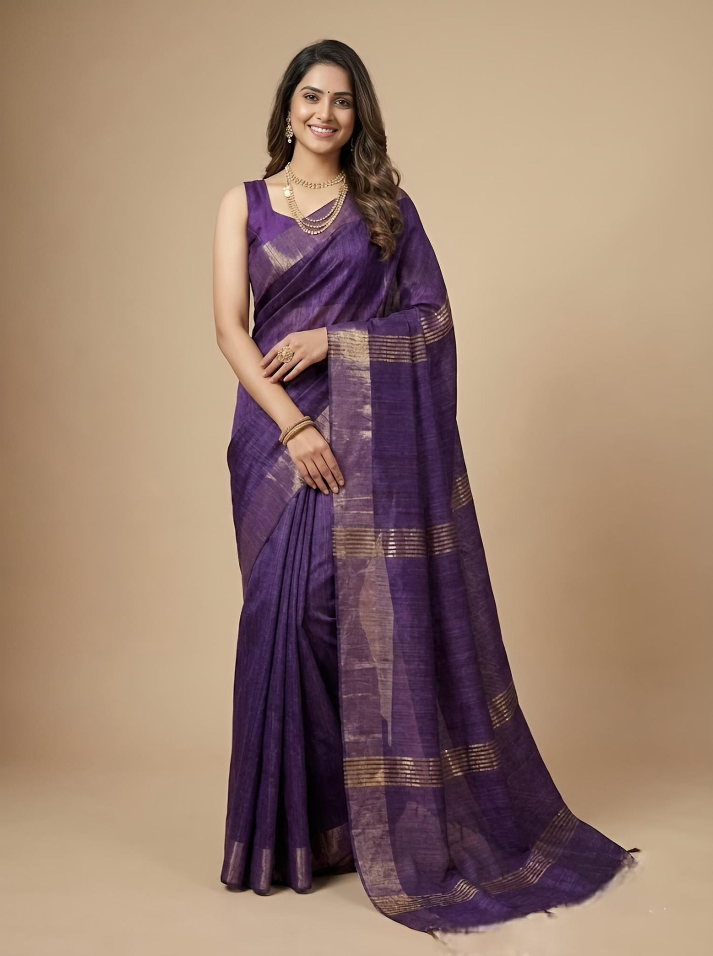 Koushika -Pure Plain Tussar Ghicha Silk Saree (Silkmark Certified)