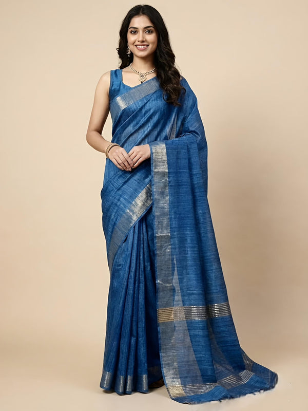 Soubika -Pure Plain Tussar Ghicha Silk Saree (Silkmark Certified)