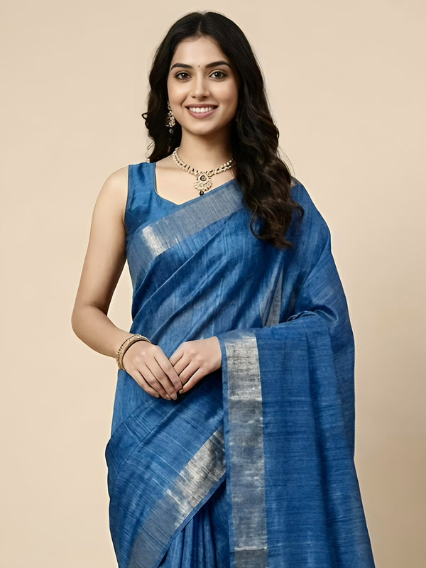 Soubika -Pure Plain Tussar Ghicha Silk Saree (Silkmark Certified)