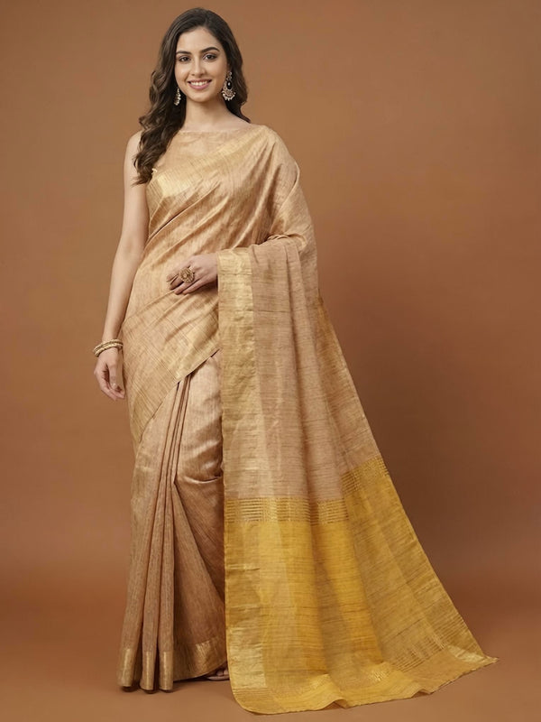 Leena-Pure Plain Tussar Ghicha Silk Saree (Silkmark Certified)