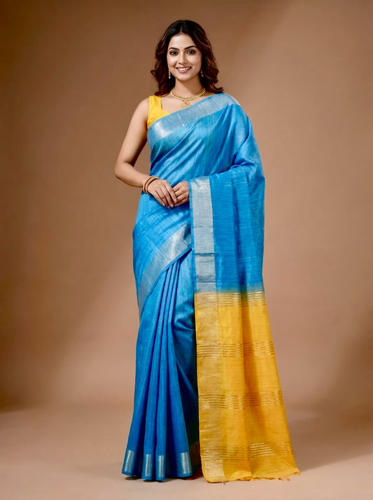 Madhavi-Pure Plain Tussar Ghicha Silk Saree (Silkmark Certified)