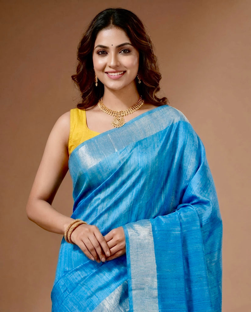 Madhavi-Pure Plain Tussar Ghicha Silk Saree (Silkmark Certified)
