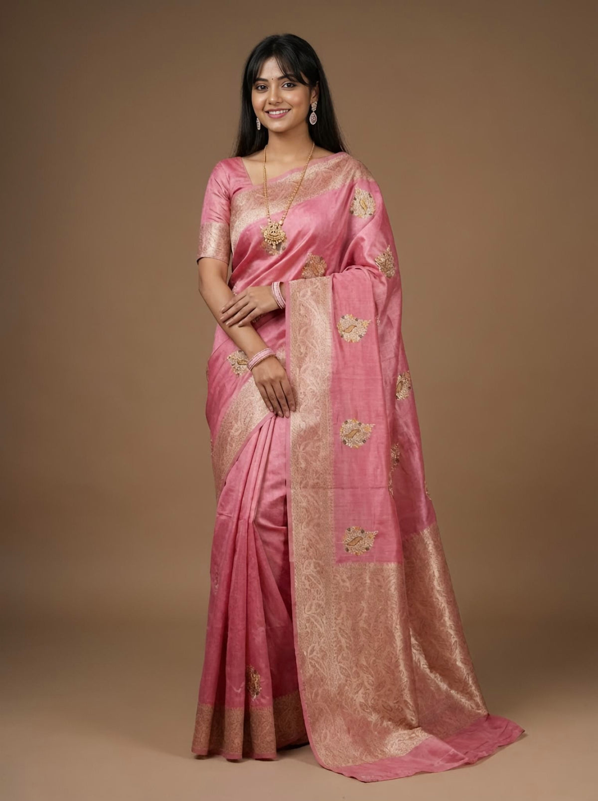 Bama-Pure Tussar Silk Jamdani Jari Buta Saree (Silkmark certified)