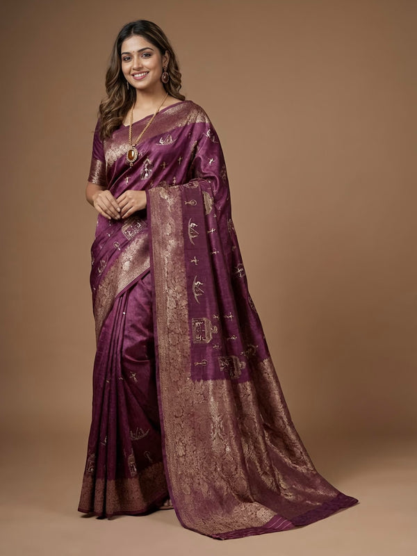 Buma-Pure Tussar Silk Jamdani Jari Buta Saree(Silkmark certified)