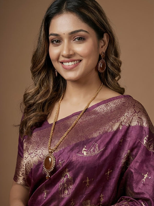 Buma-Pure Tussar Silk Jamdani Jari Buta Saree(Silkmark certified)