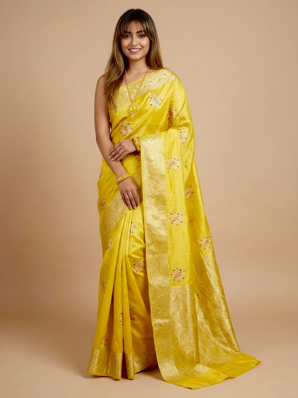 Jessy-Pure Tussar Silk Jamdani Jari Buta Saree(Silkmark certified)