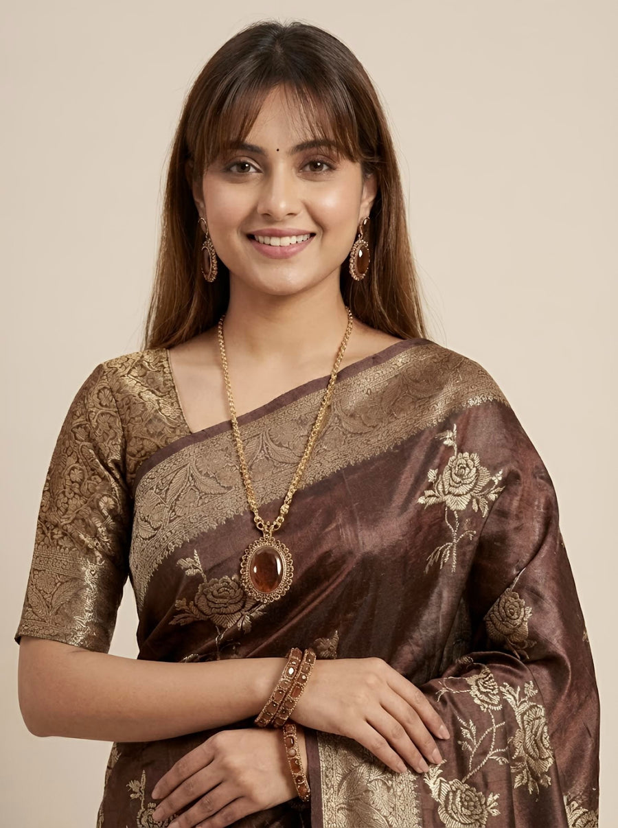 Pahima-Pure Tussar Silk Jamdani Jari Buta Saree(Silkmark certified)