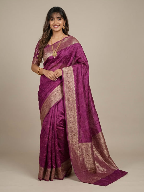 Kilimanjaro-Pure Tussar Silk Jamdani Jari Buta Saree(Silkmark certified)