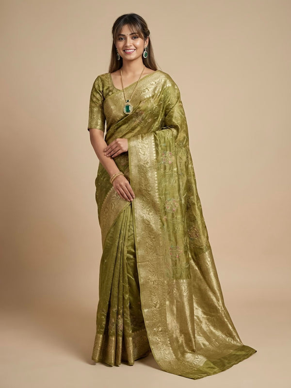 Idhaya-Pure Tussar Silk Jamdani Jari Buta Saree(Silkmark certified)