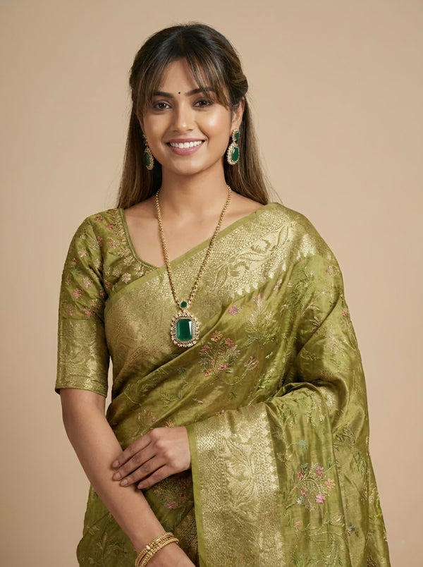Idhaya-Pure Tussar Silk Jamdani Jari Buta Saree(Silkmark certified)