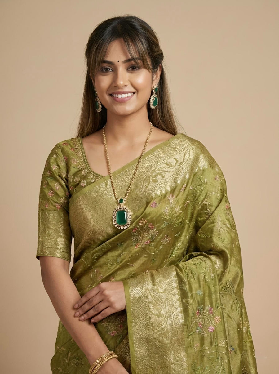 Idhaya-Pure Tussar Silk Jamdani Jari Buta Saree(Silkmark certified)
