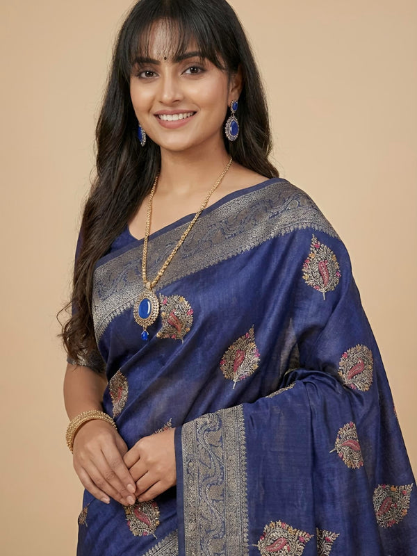 Saaras-Pure Tussar Silk Jamdani Jari Buta Saree(Silkmark certified)