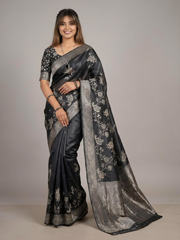 Kalaimagal-Pure Tussar Silk Jamdani Jari Buta Saree(Silkmark certified)