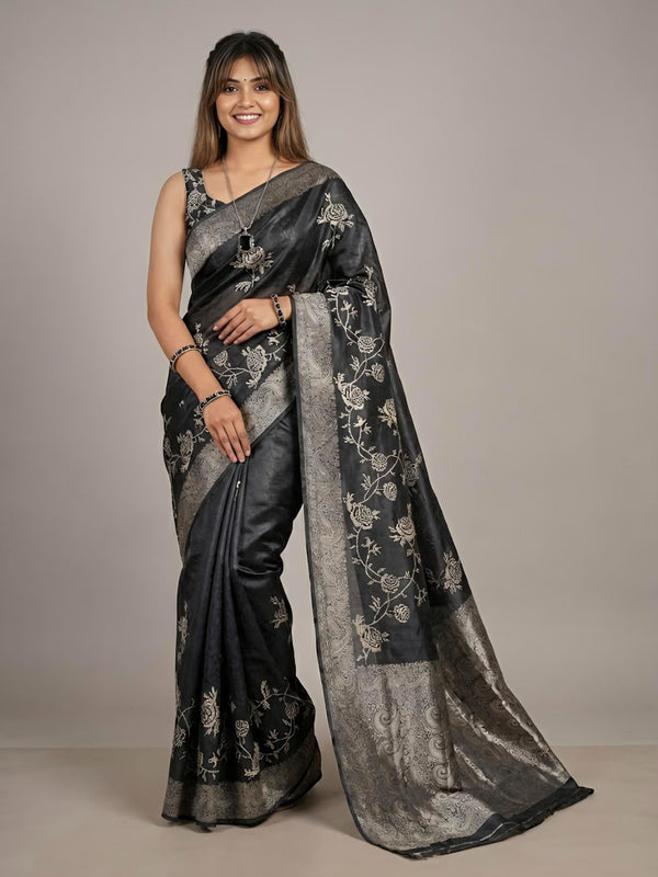 Kalaimagal-Pure Tussar Silk Jamdani Jari Buta Saree(Silkmark certified)