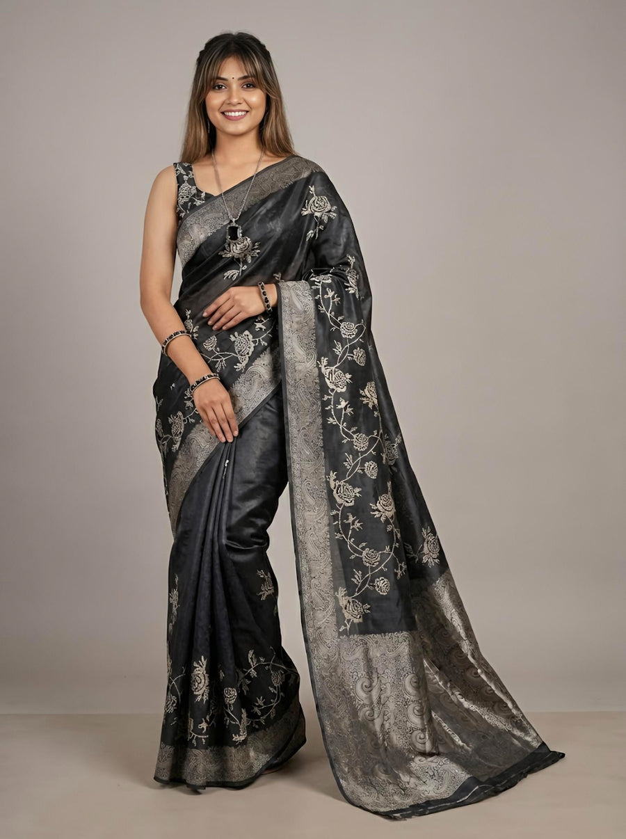 Kalaimagal-Pure Tussar Silk Jamdani Jari Buta Saree(Silkmark certified)
