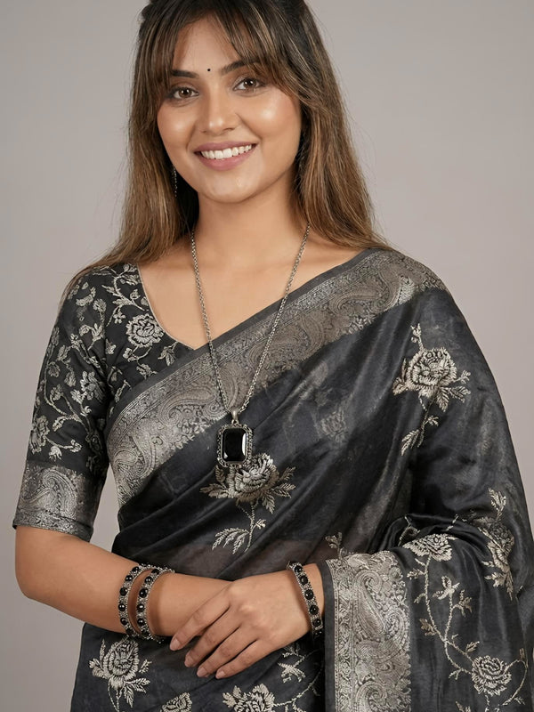 Kalaimagal-Pure Tussar Silk Jamdani Jari Buta Saree(Silkmark certified)