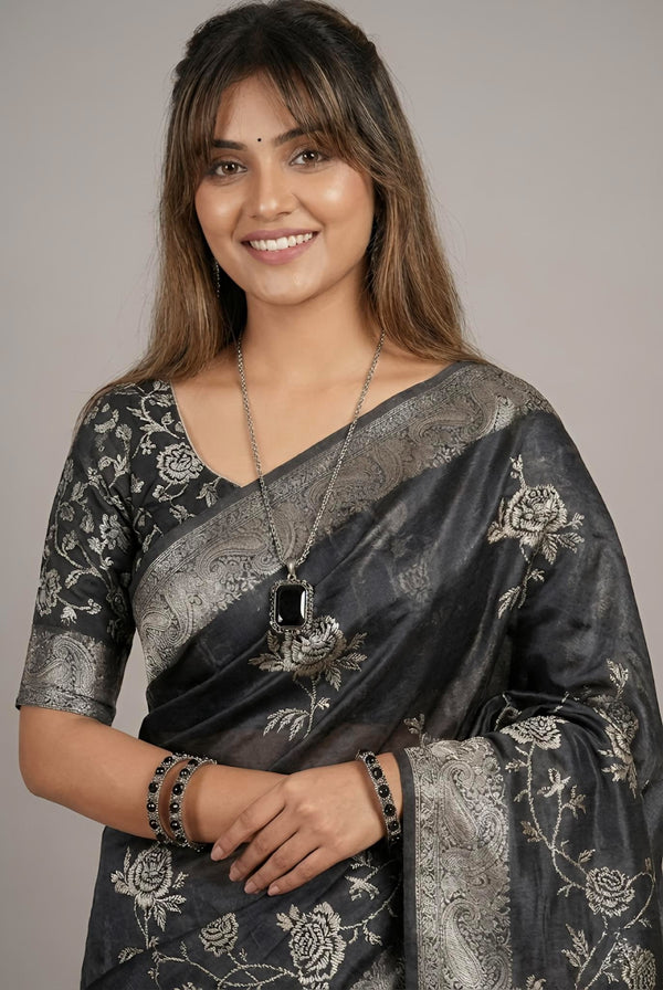 Kalaimagal-Pure Tussar Silk Jamdani Jari Buta Saree(Silkmark certified)