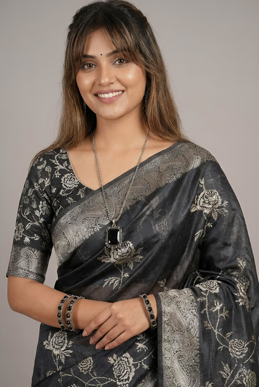 Kalaimagal-Pure Tussar Silk Jamdani Jari Buta Saree(Silkmark certified)